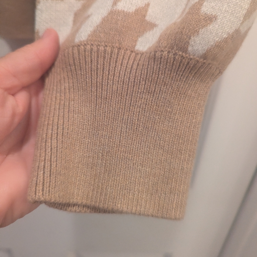 Loft Tan White Houndstooth Pattern Open Front Cardigan Size XL *NWT* - Picture 7 of 11